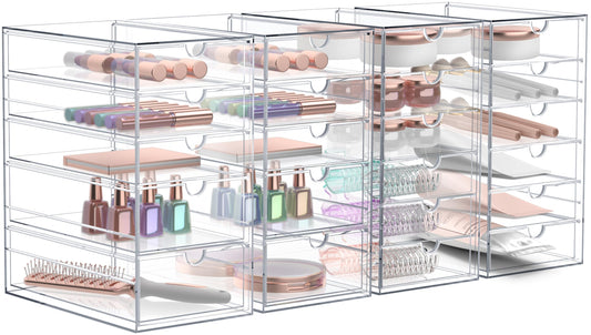 Sorbus Makeup Organizer With 22 Drawers Acrylic Drawer Organizer for Makeup Office Organization and Storage Art Supplies Jewelry Stationary - 4 Pcs Clear Stackable Storage Bins Organizer Drawers